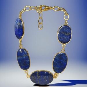 18k Gold Plated Genuine Lapis Lazuli Stone Chain Bracelet